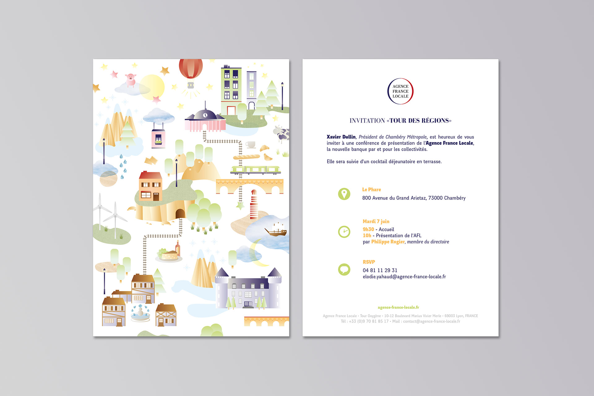 identité et illustrations pour les invitations de l'Agence France Locale